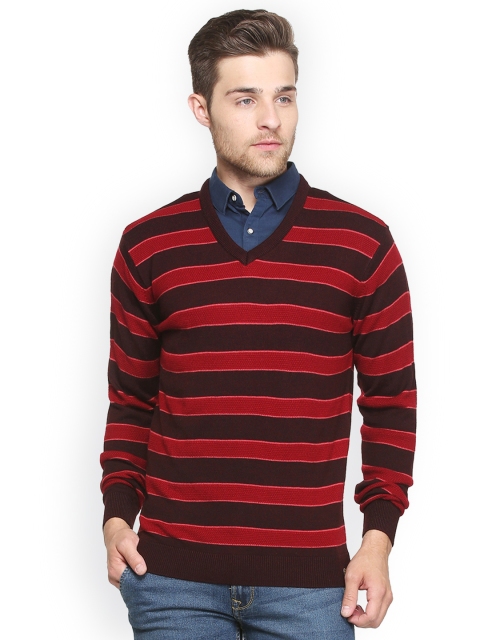 

Peter England Casuals Men Maroon Striped Pullover