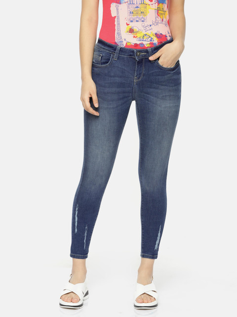 

Jealous 21 Women Blue Slim Fit Mid-Rise Low Distressed Stretchable Cropped Jeans
