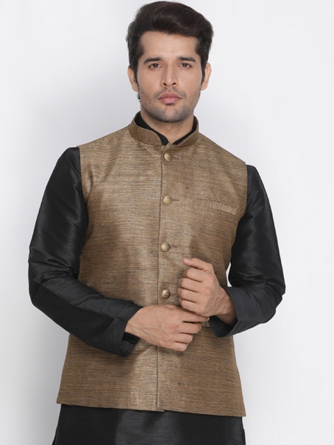 

Vastramay Men Brown Solid Nehru Jacket