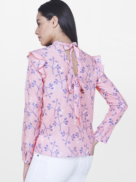 

AND Women Pink & Blue Floral Printed Styled Back Top