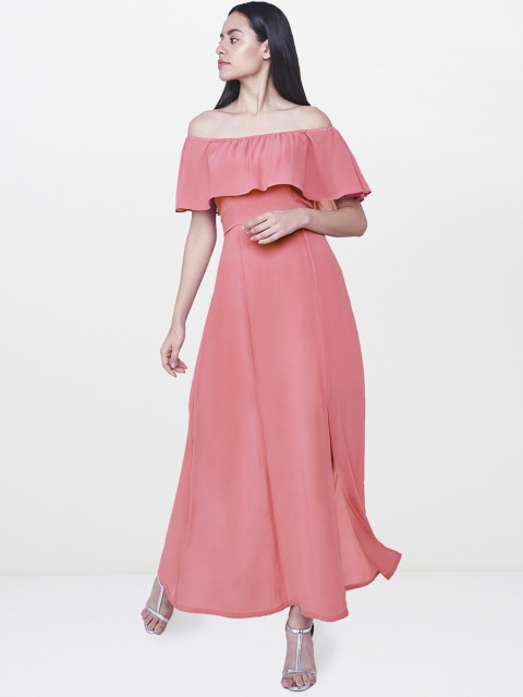 

AND Women Peach-Coloured Solid Off-Shoulder Maxi Dress