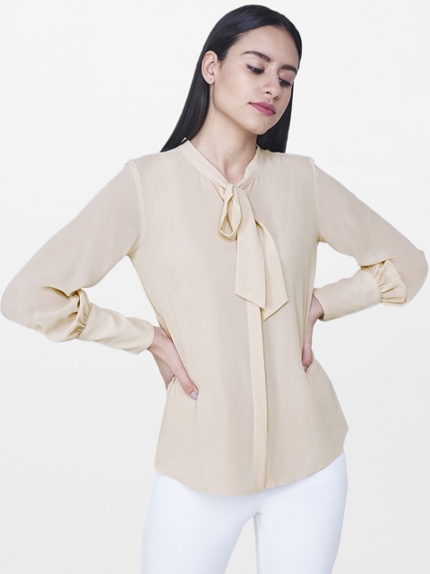 

AND Women Beige Solid Shirt Style Top
