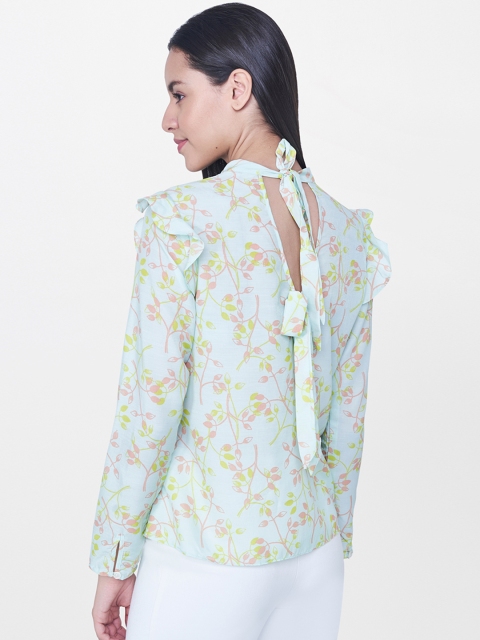 

AND Women Lime Green Printed Styled Back Top