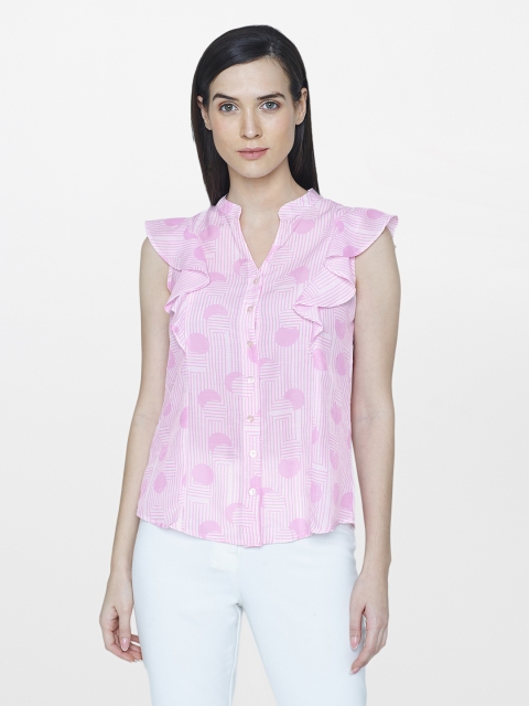 

AND Women Pink Printed Shirt Style Top