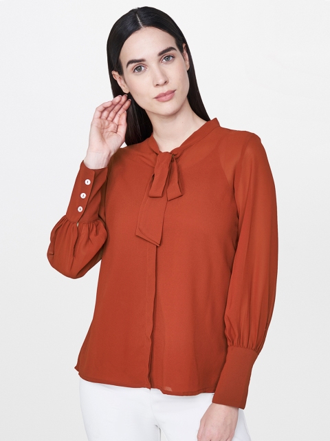 

AND Women Rust Red Solid Shirt Style Top