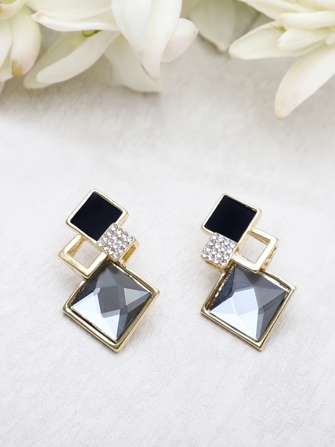 

Shining Diva Fashion Gold-Toned Grey Contemporary Drop Earrings