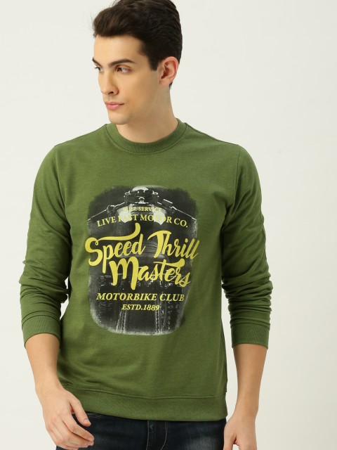

Peter England Men Olive Green Printed Sweatshirt