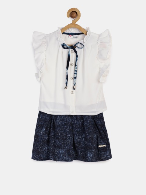 

Peppermint Girls Navy Blue & White Top with Skirt