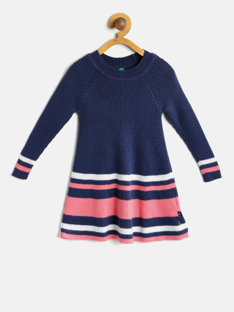 

United Colors of Benetton Girls Navy Blue Striped Sweater Dress