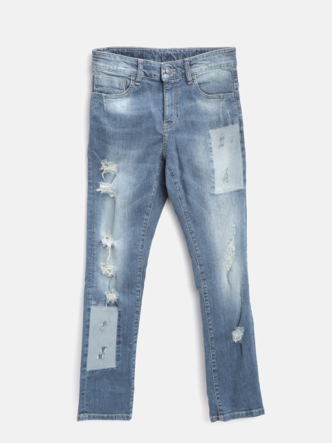

United Colors of Benetton Boys Blue Regular Fit Mid-Rise Mildly Distressed Stretchable Jeans