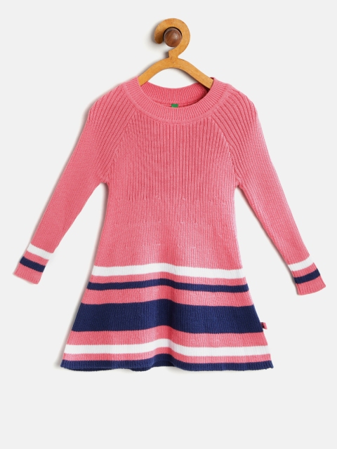 

United Colors of Benetton Girls Pink & Navy Striped Sweater Dress