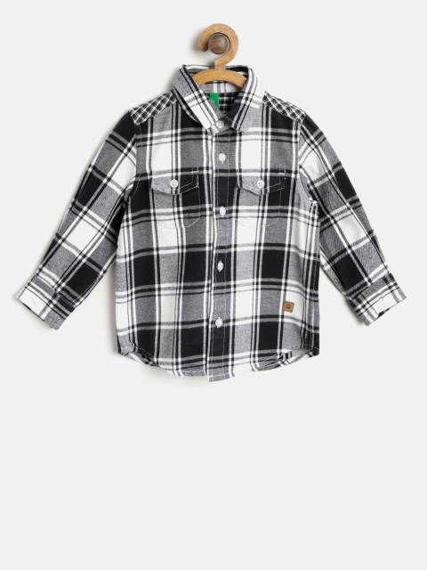 United Colors of Benetton Boys White & Black Regular Fit Checked Casual Shirt