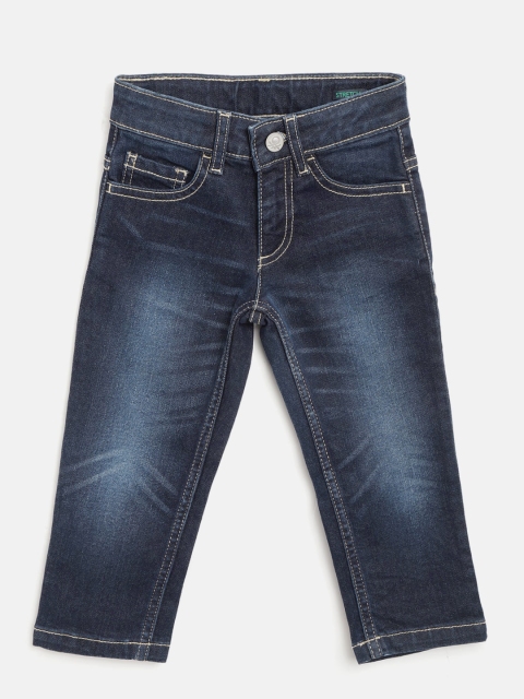 

United Colors of Benetton Boys Navy Regular Fit Mid-Rise Clean Look Stretchable Jeans, Navy blue