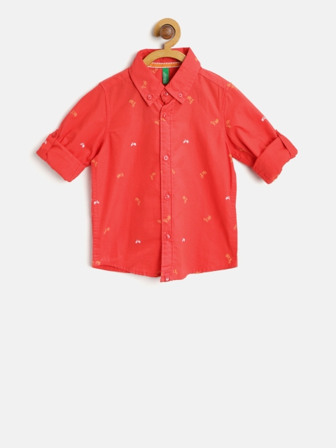 

United Colors of Benetton Boys Red Regular Fit Printed Casual Shirt