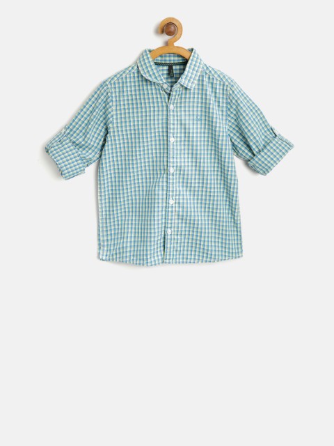 

United Colors of Benetton Boys Green & Blue Regular Fit Checked Casual Shirt