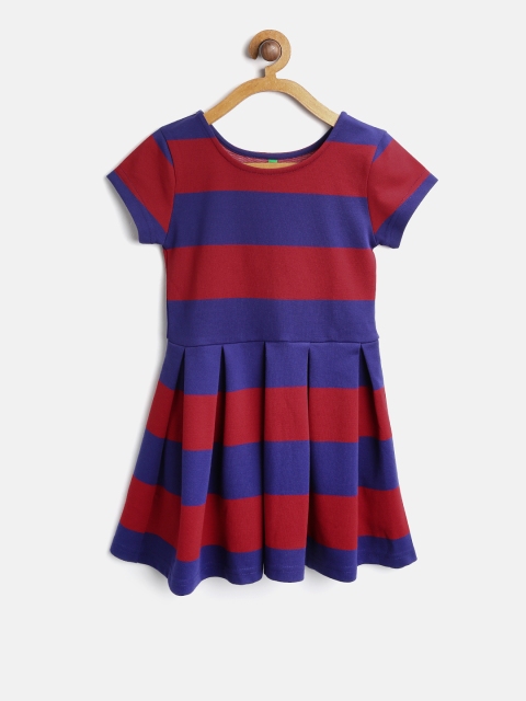 

United Colors of Benetton Girls Maroon Striped Fit and Flare Dress