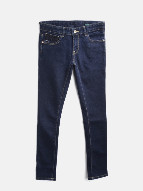 

United Colors of Benetton Girls Navy Blue Skinny Fit Mid-Rise Clean Look Stretchable Jeans
