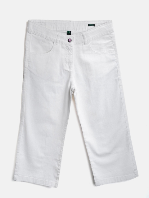 

United Colors of Benetton Girls White Solid Regular Fit Denim Capris