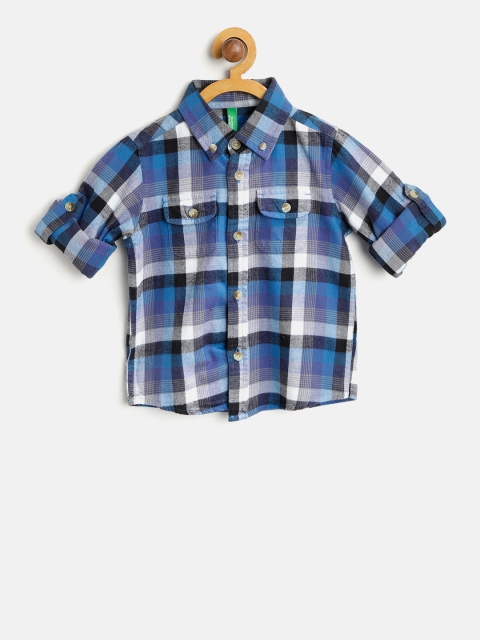 

United Colors of Benetton Boys Blue & Off-White Regular Fit Checked Casual Shirt