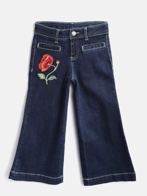 

United Colors of Benetton Girls Navy Blue Embroidered Detail Bootcut Capris