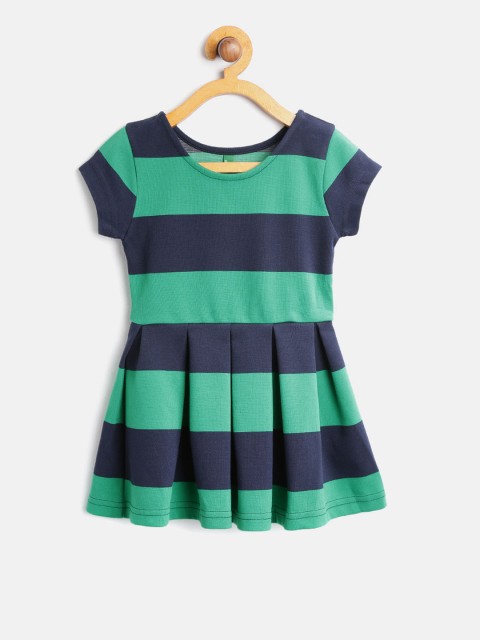 

United Colors of Benetton Girls Green & Navy Striped Fit & Flare Dress