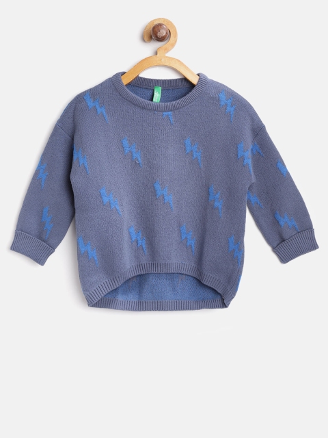 

United Colors of Benetton Girls Blue Self Design Pullover