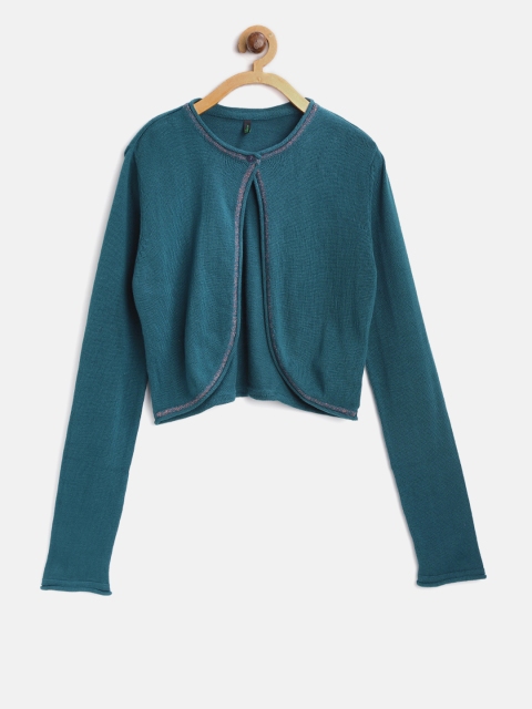 

United Colors of Benetton Girls Teal Blue Solid Cardigan