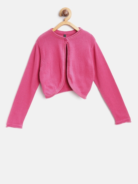 

United Colors of Benetton Girls Pink Solid Front Open Sweater