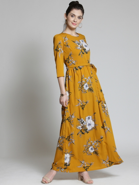 

plusS Women Mustard Printed Maxi Dress