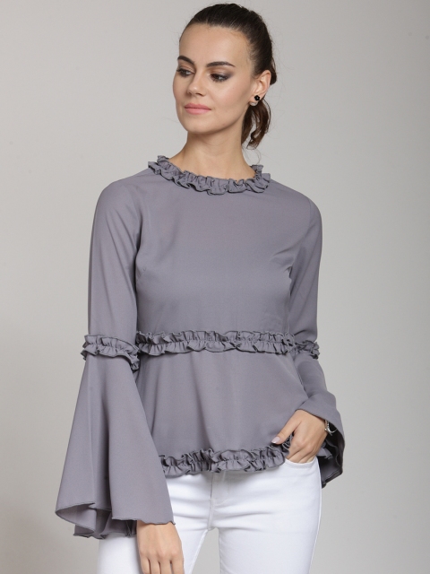 

plusS Women Grey Solid Peplum Top