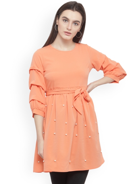 

plusS Women Peach-Coloured Embellished Tunics