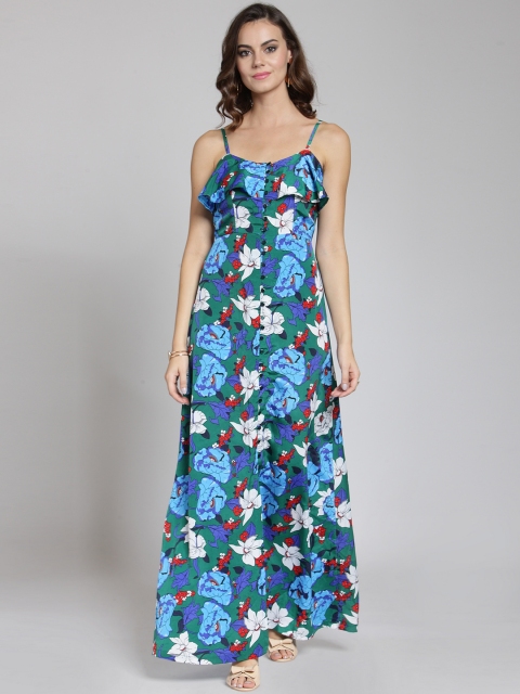 

plusS Women Green Printed Maxi Dress