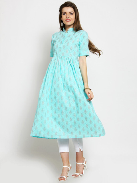 

Get Glamr Women Blue Block Print Anarkali Kurta