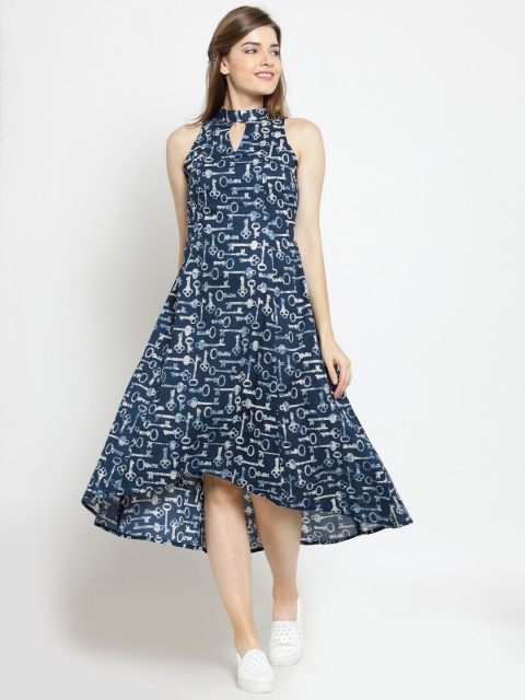 

Get Glamr Women Blue Printed Fit and Flare Dress