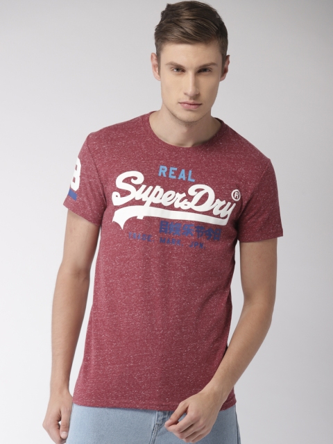 

Superdry Men Burgundy Rubber Printed Round Neck T-shirt