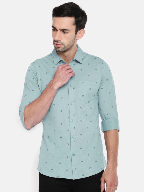 

The Indian Garage Co Men Blue Slim Fit Knitted Printed Casual Shirt