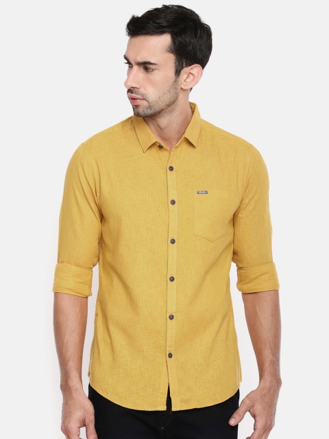 

The Indian Garage Co Men Mustard Yellow Slim Fit Solid Casual Shirt