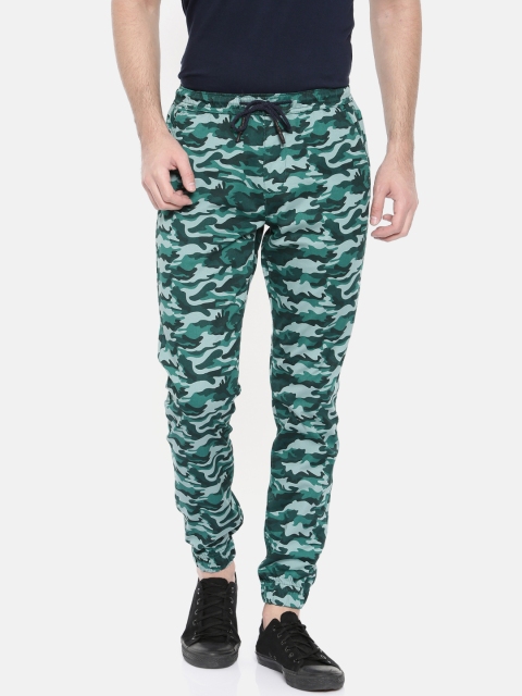 

The Indian Garage Co Men Teal Blue Slim Fit Camouflage Printed Joggers