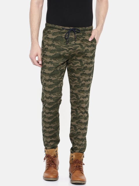 

The Indian Garage Co Men Olive Green Slim Fit Printed Joggers