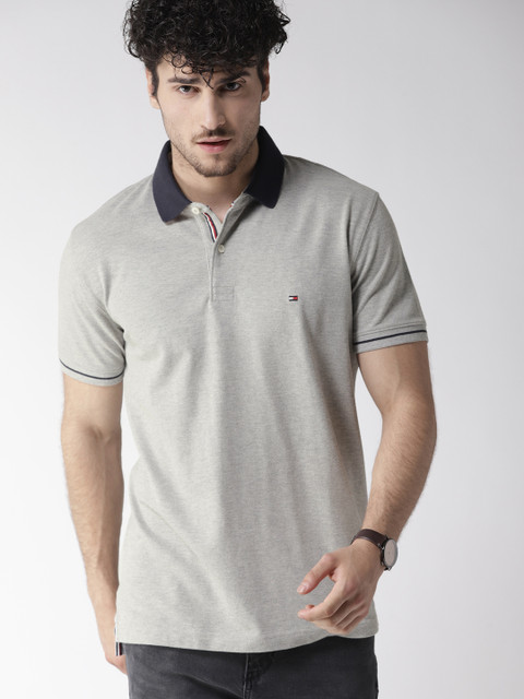 

Tommy Hilfiger Men Grey Melange Solid Polo Collar T-shirt