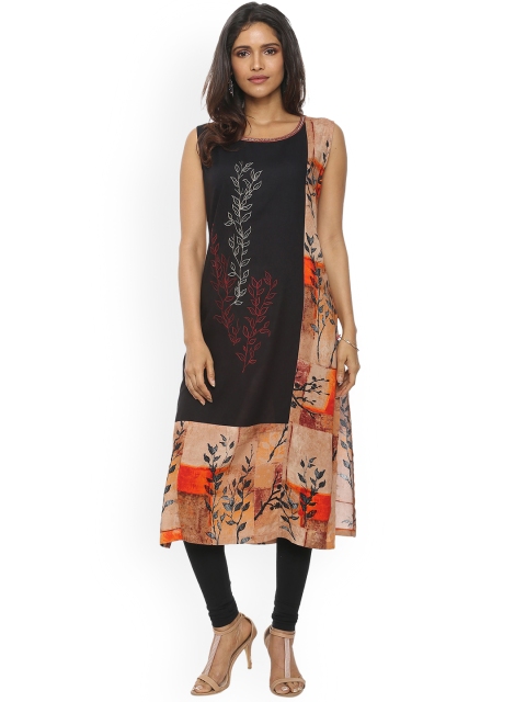 

Soch Women Black & Orange Embroidered A-Line Kurta