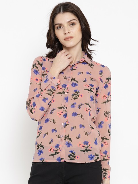 

PURYS Women Peach-Coloured Printed Shirt