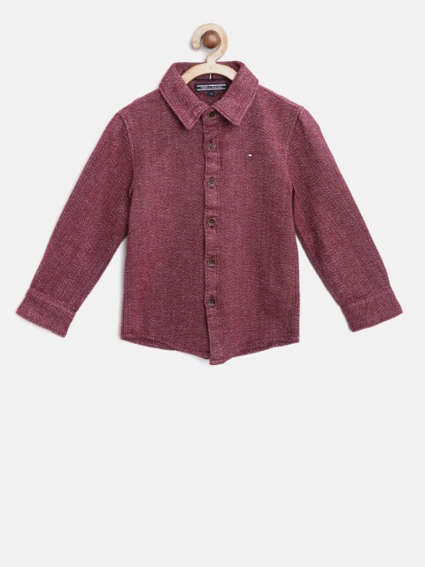 

Tommy Hilfiger Boys Burgundy Regular Fit Self Design Casual Shirt