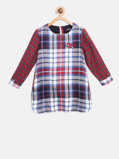 

Tommy Hilfiger Girls Red & Off-White Checked A-Line Dress