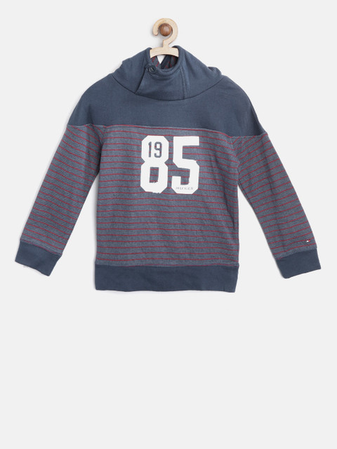 

Tommy Hilfiger Boys Blue Striped Hooded T-shirt