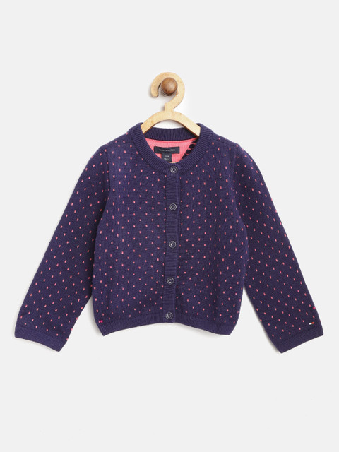 

Tommy Hilfiger Girls Navy Blue & Pink Self Design Cardigan
