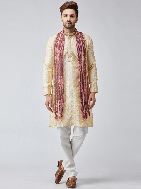 

SOJANYA Men Magenta & Gold-Toned Woven Design Stole