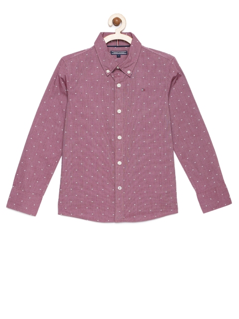 

Tommy Hilfiger Boys Purple Regular Fit Self Design Casual Shirt