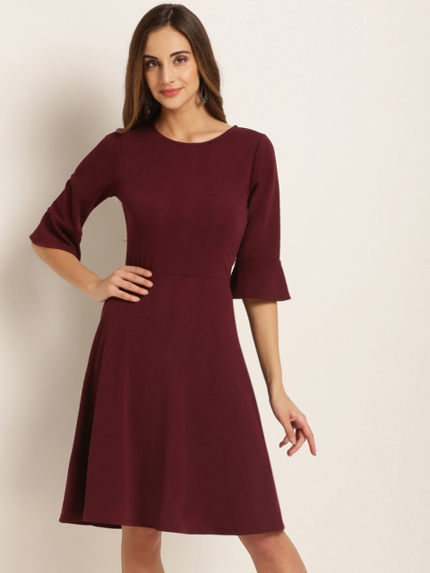 

Harpa Women Maroon Solid Fit and Flare Dress