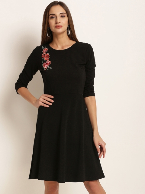 

Harpa Women Black Printed Fit and Flare Dress